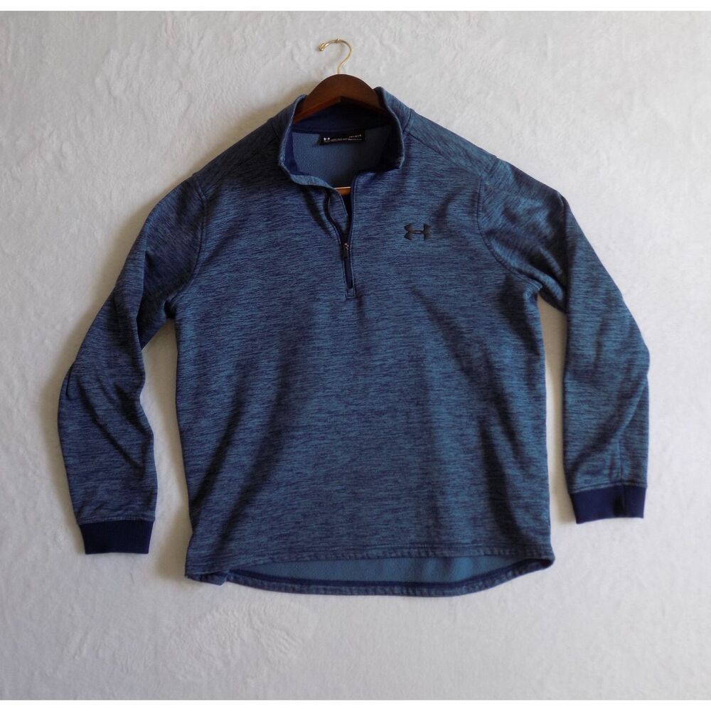Under Armour Mens ColdGear Quarter Zip Pullover Blue Space Dye Heather Large